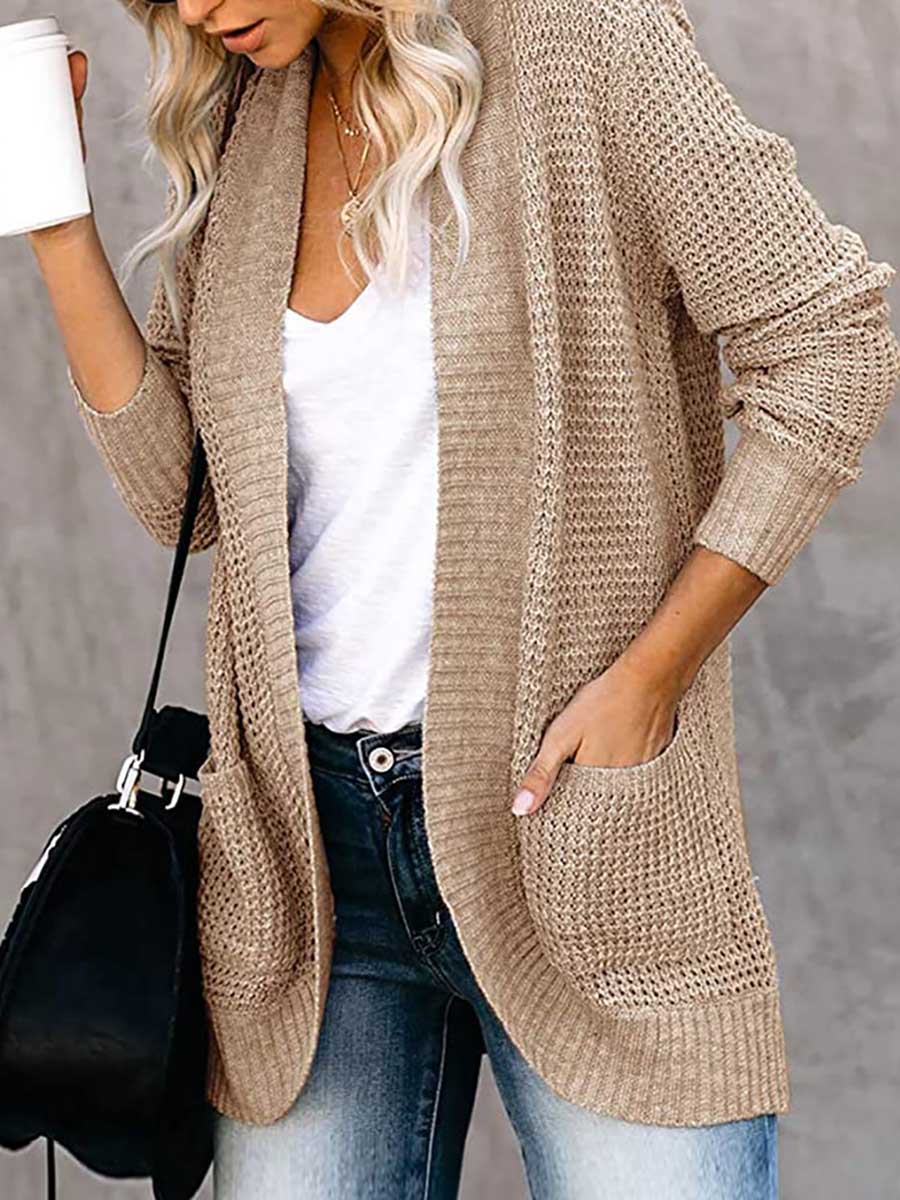 Stunncal Solid Color Long Sleeve Knitted Cardigan（5 colors）