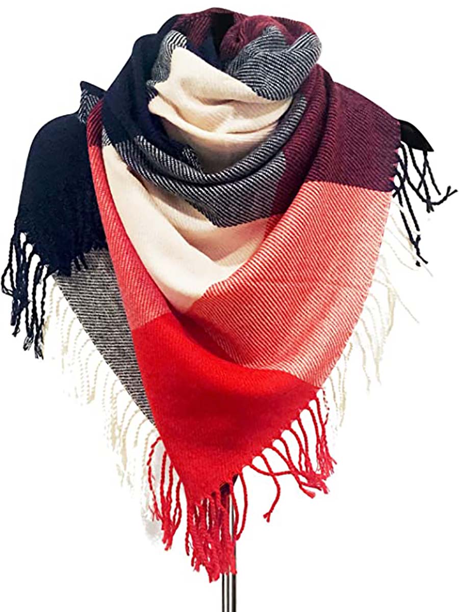 Stunncal Warm Plaid Tassel Scarf