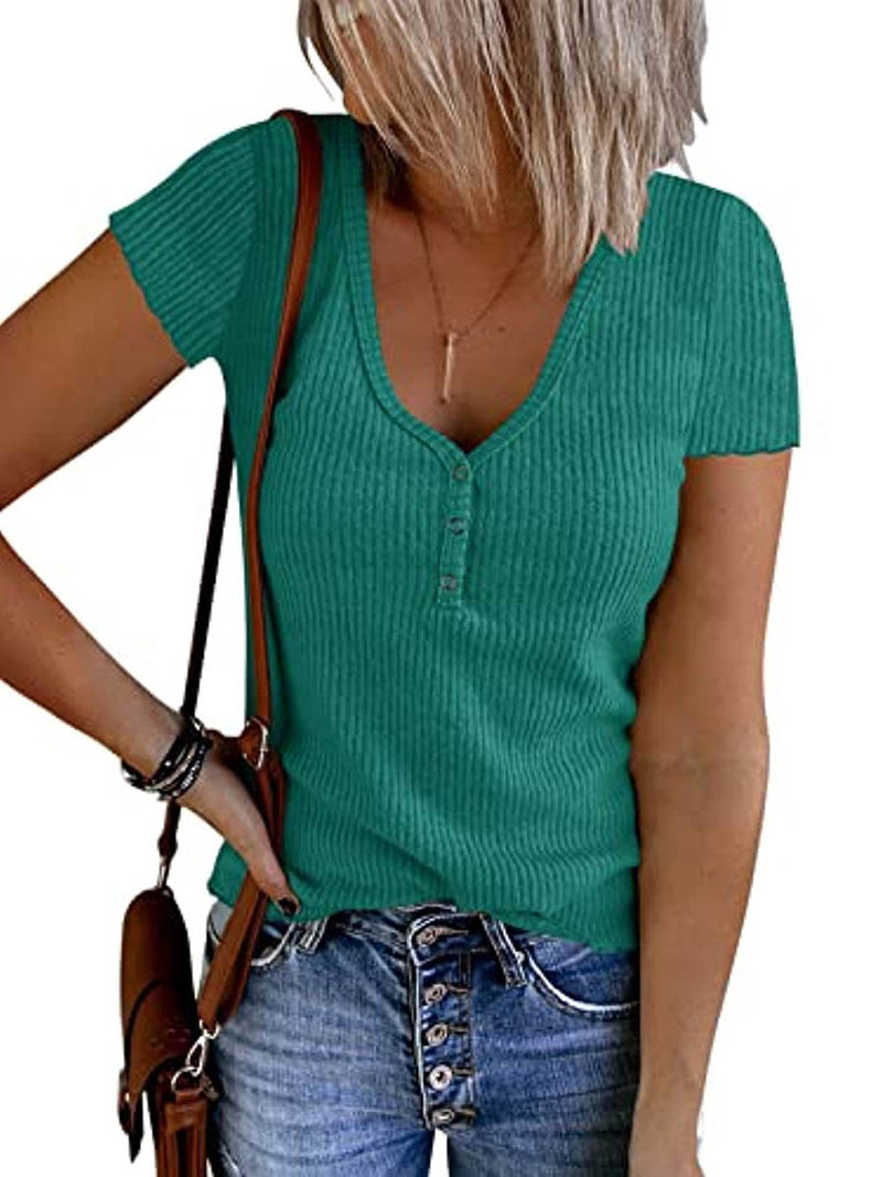 Stunncal Solid Color V-Neck Short Sleeve T-Shirt(7 colors)