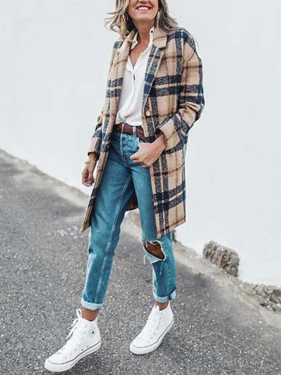 Stunncal Loose Plaid Wool Coat