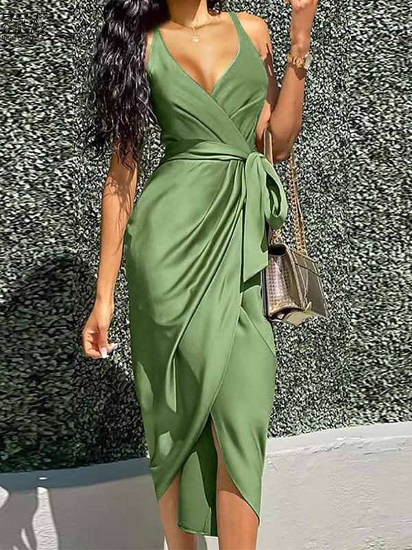Stunncal Solid Color Straps Slim Irregular Dresses