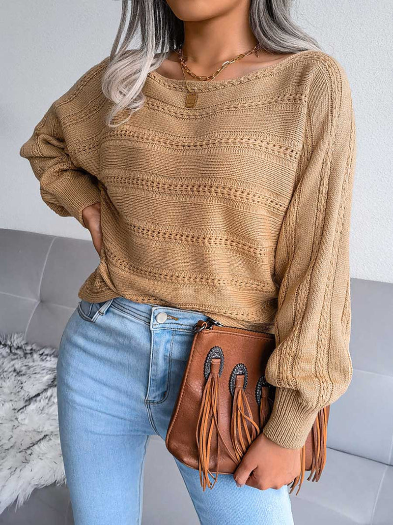 Stunncal Casual Pierced Patchwork Off the Shoulder Sweater(3 Colors)