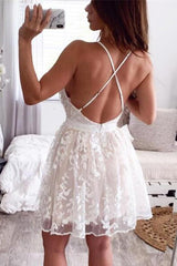 Stunncal V-Neck Lace Embroidered White Dress