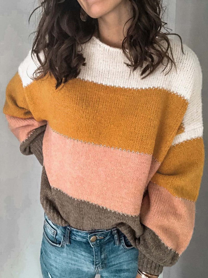 Stunncal Round Neck Striped Sweater