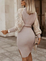 Stunncal Lace V-Neck Knitted Dress