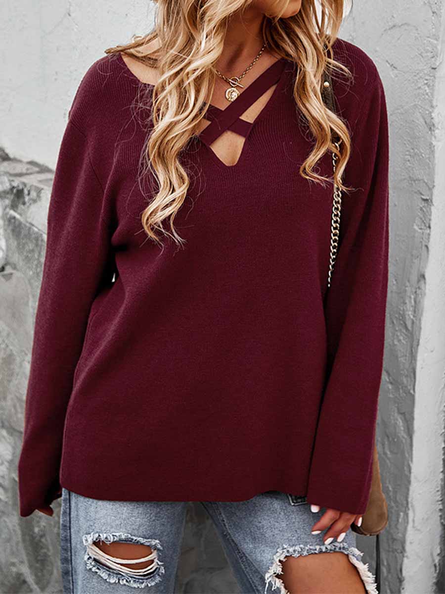 Stunncal  Long-sleeved V-neck Sexy Top