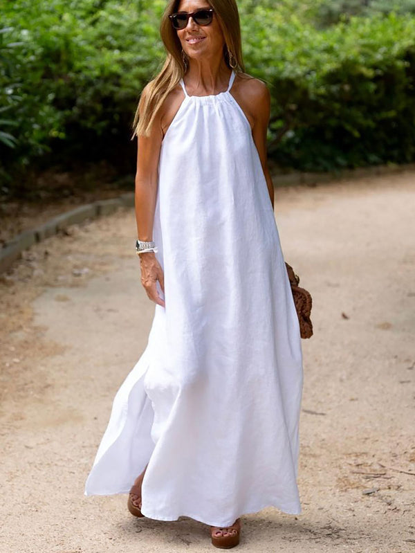 Stunncal Hanging Neck Slit Casual Vacation Dress