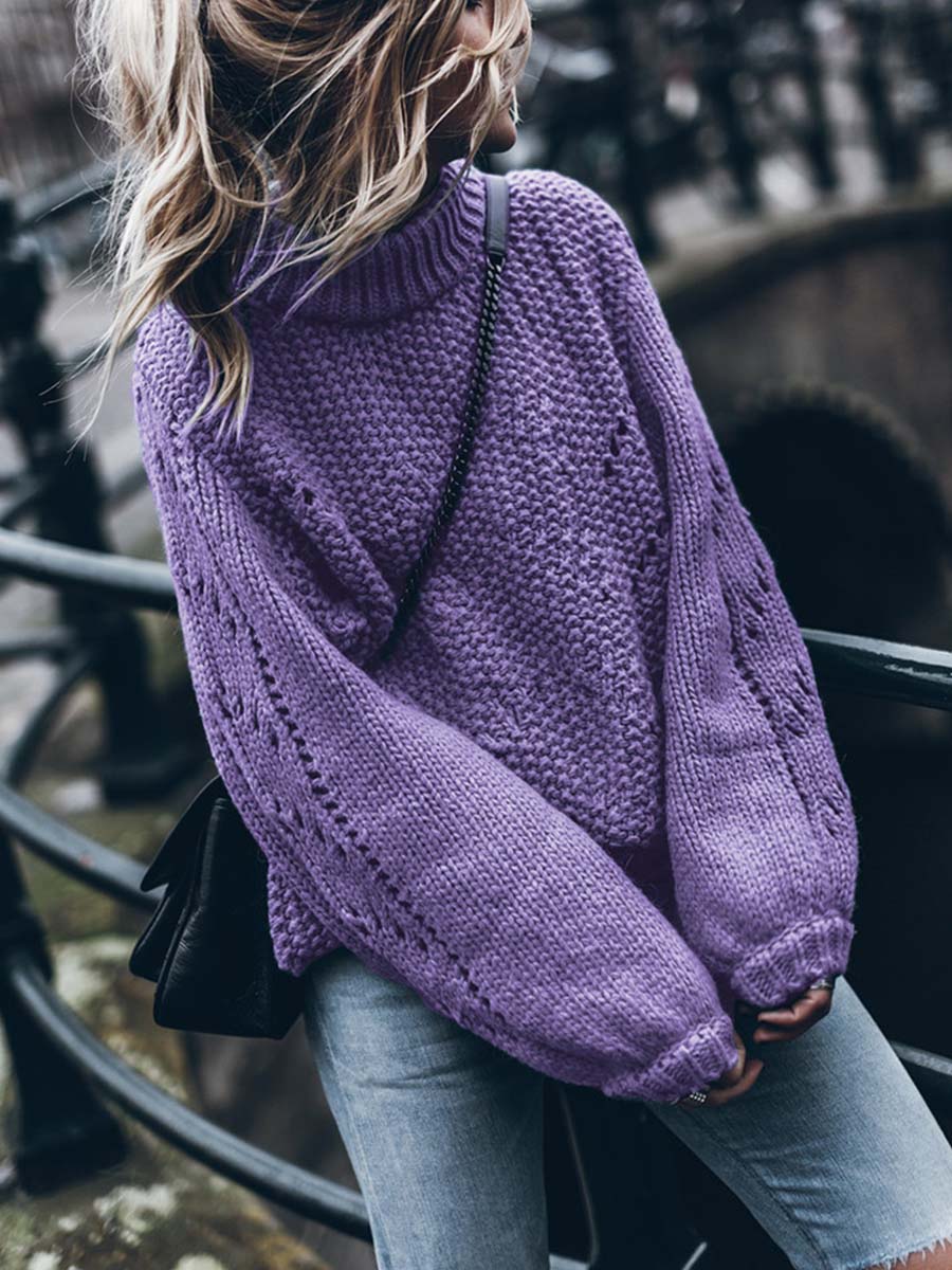 Stunncal Solid Color Pullover Hollow Jumper