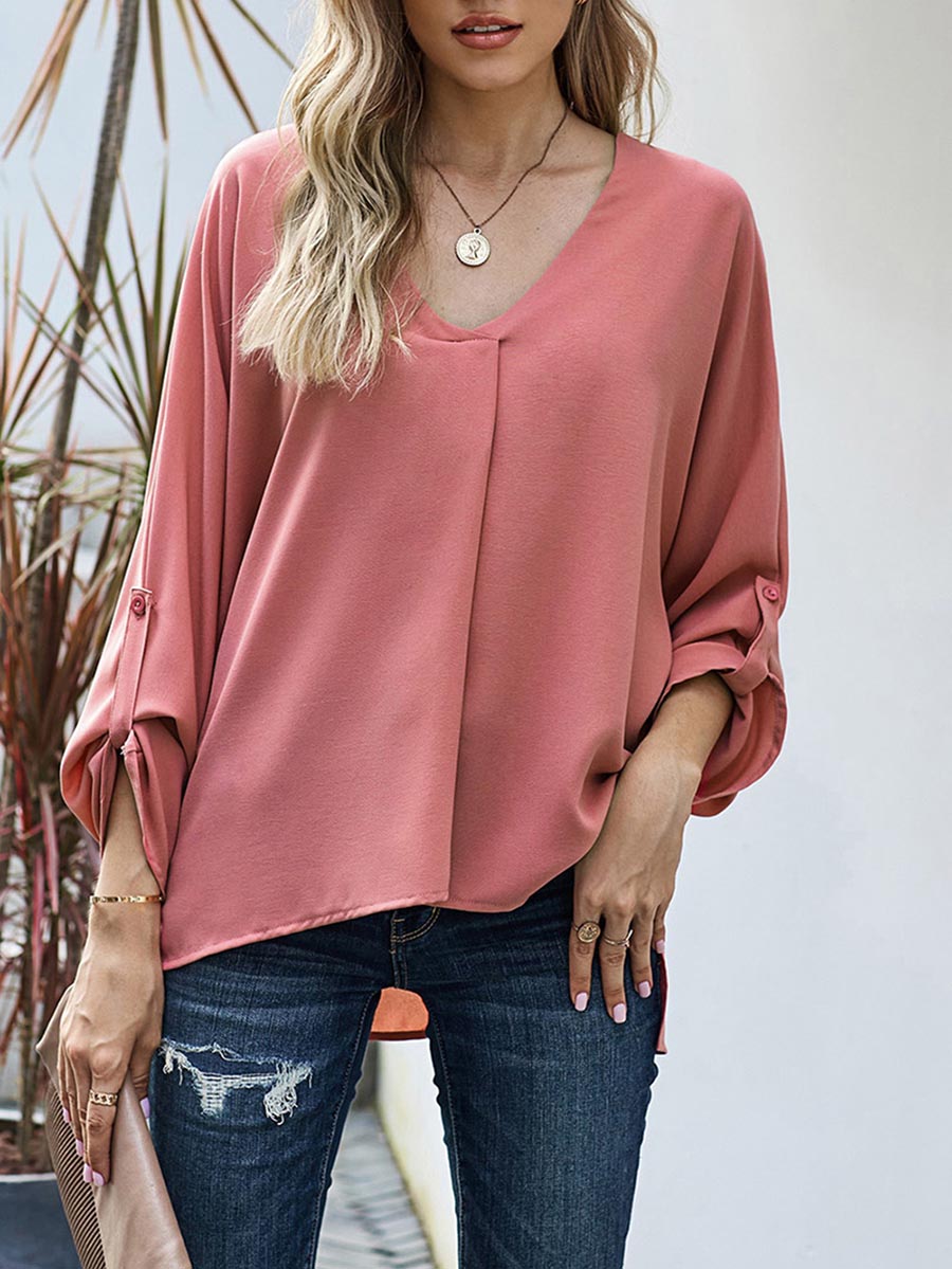 Stunncal Sexy V-Neck Loose Long-Sleeved Tops (7 colors)