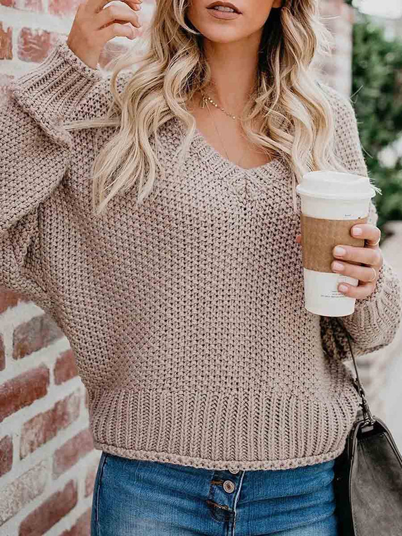 Stunncal Loose Knit V-neck Sweater