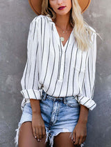 Stunncal Loose Fashion Striped Long Sleeve Shirt(9 colors)