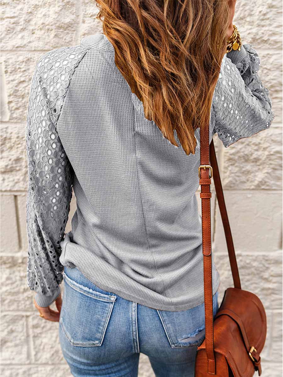 Stunncal Lace Patchwork Long Sleeve Top (5 colors)