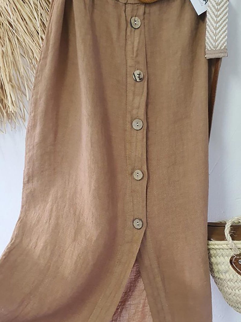 Stunncal Cotton Linen Button Half Skirt