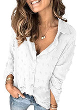 Stunncal Astylish Women Pompom Button Down Shirt Casual Blouse Top