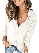 Stunncal Astylish Women Pompom Button Down Shirt Casual Blouse Top