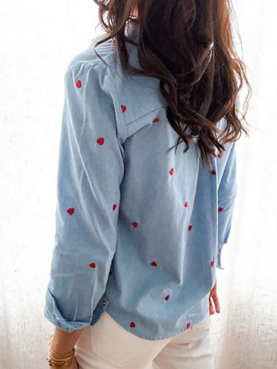 Stunncal Love Lapel Button Long Sleeve Shirt