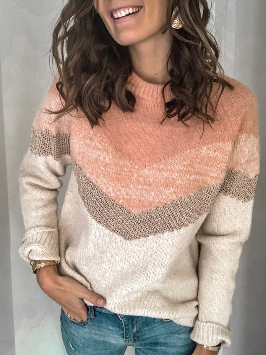 Stunncal Casual Multicolor Stitching Sweater