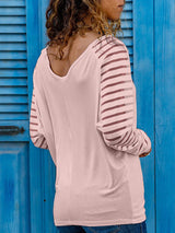 Stunncal Hollow Striped Long Sleeve V-Neck Top(6 colors)