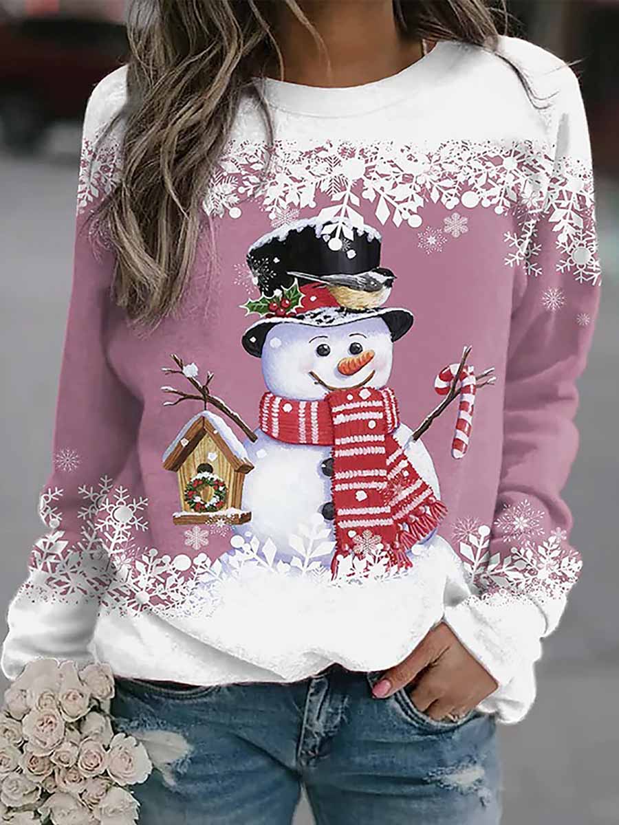 Stunncal Christmas snowman print loose sweater(8 colors)