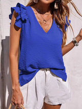 Stunncal Casual V-Neck Ruffle Sleeveless Shirt (5 Colors)