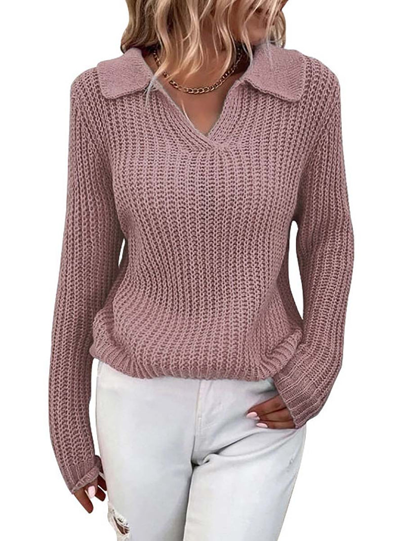Stunncal Solid Color Lapel Slim Fit Knit Sweater(9 colors)
