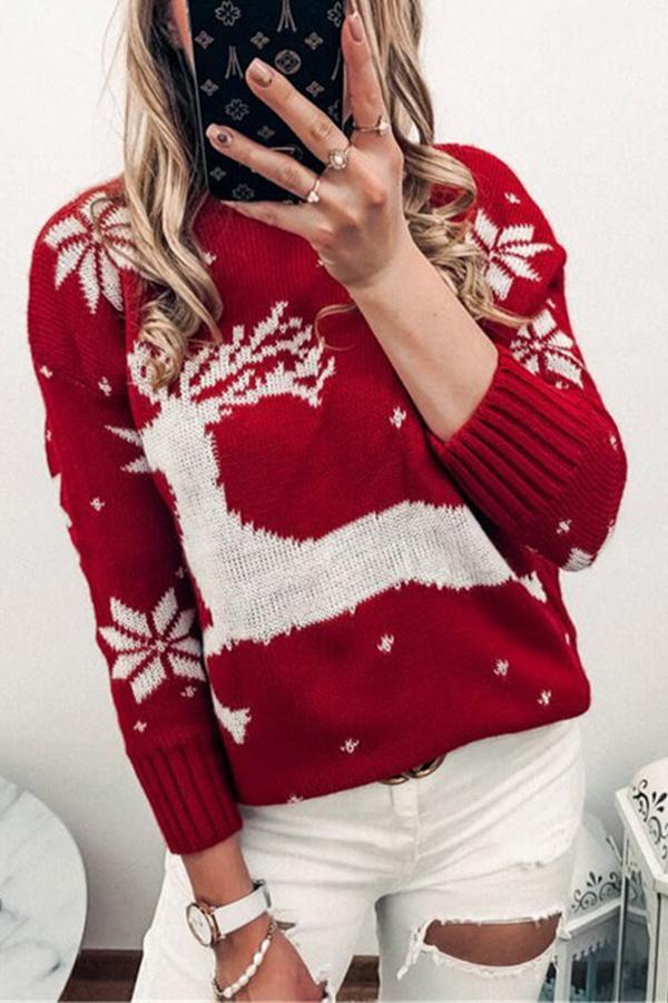 Stunncal Christmas Themed Knitted Long-sleeved Sweater