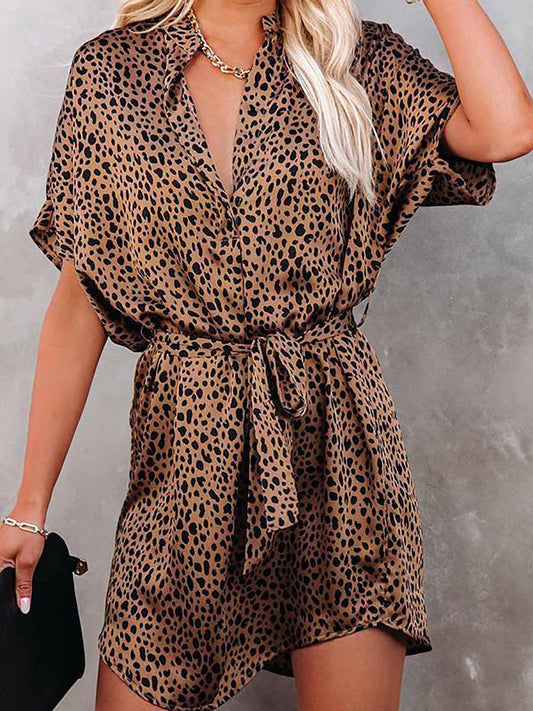 Stunncal Leopard Satin Tie Dress