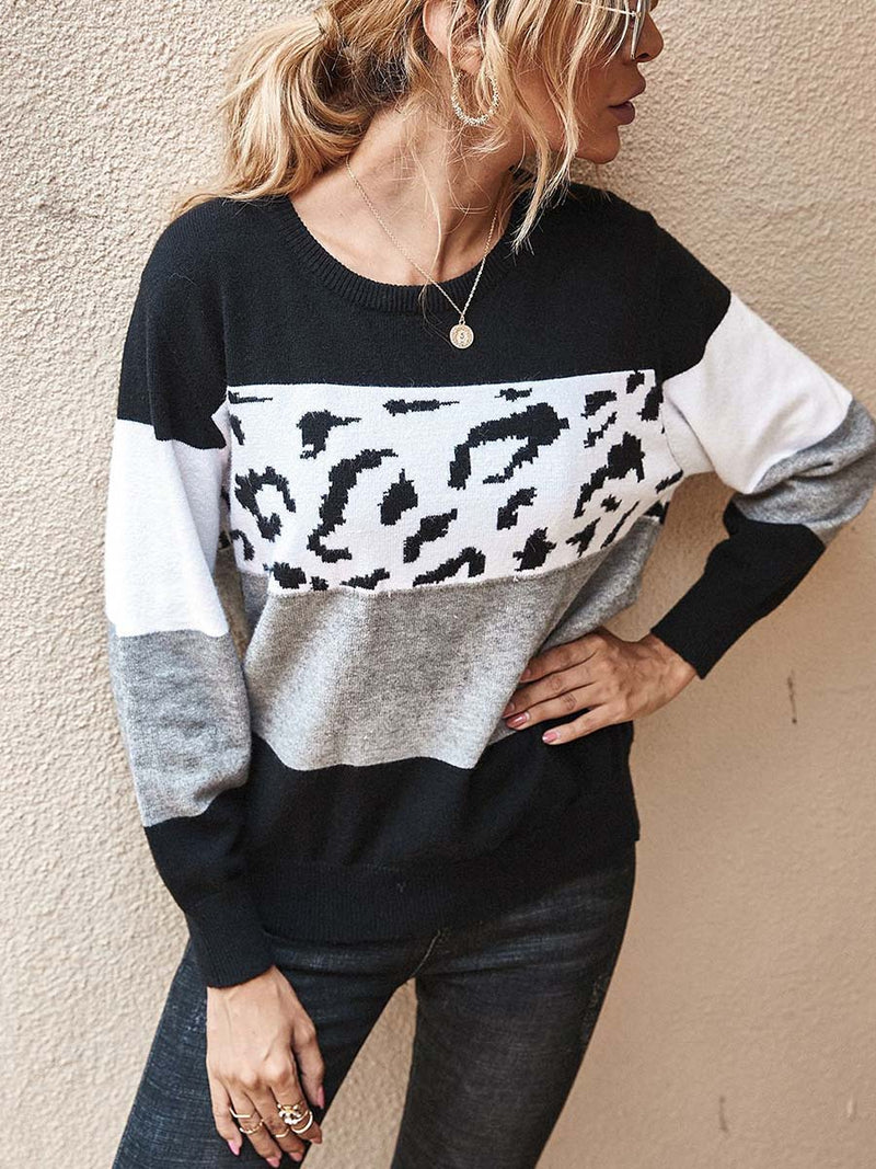 Leopard Print Colorblock Sweater