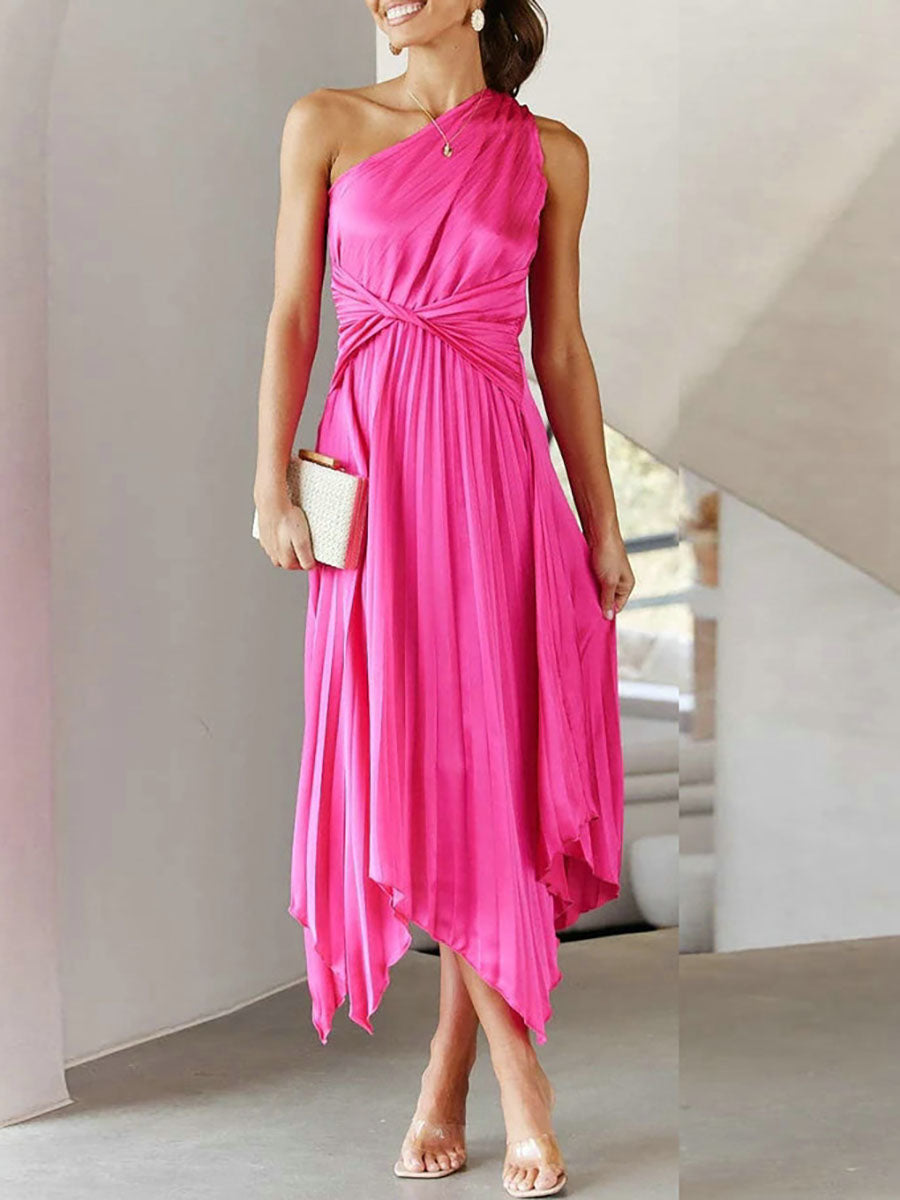 Stunncal Solid Color Pleated Dress(7 Colors)