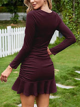 Stunncal Sexy Pleated Tight Knit Long Sleeve Dress(8 colors)