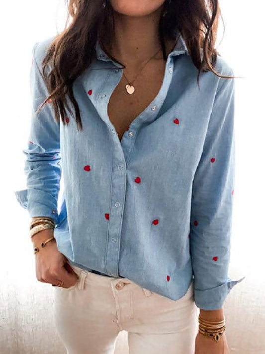 Stunncal Love Lapel Button Long Sleeve Shirt