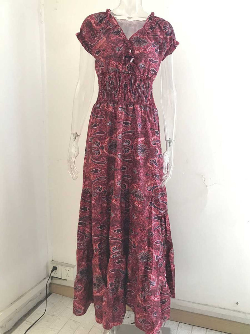 Waist-Skimming Printed Maxi Dress(6 colors)