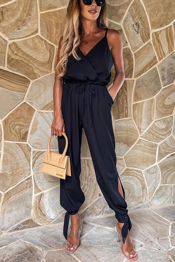 Stunncal Pocketed Satin Wrap Jumpsuit