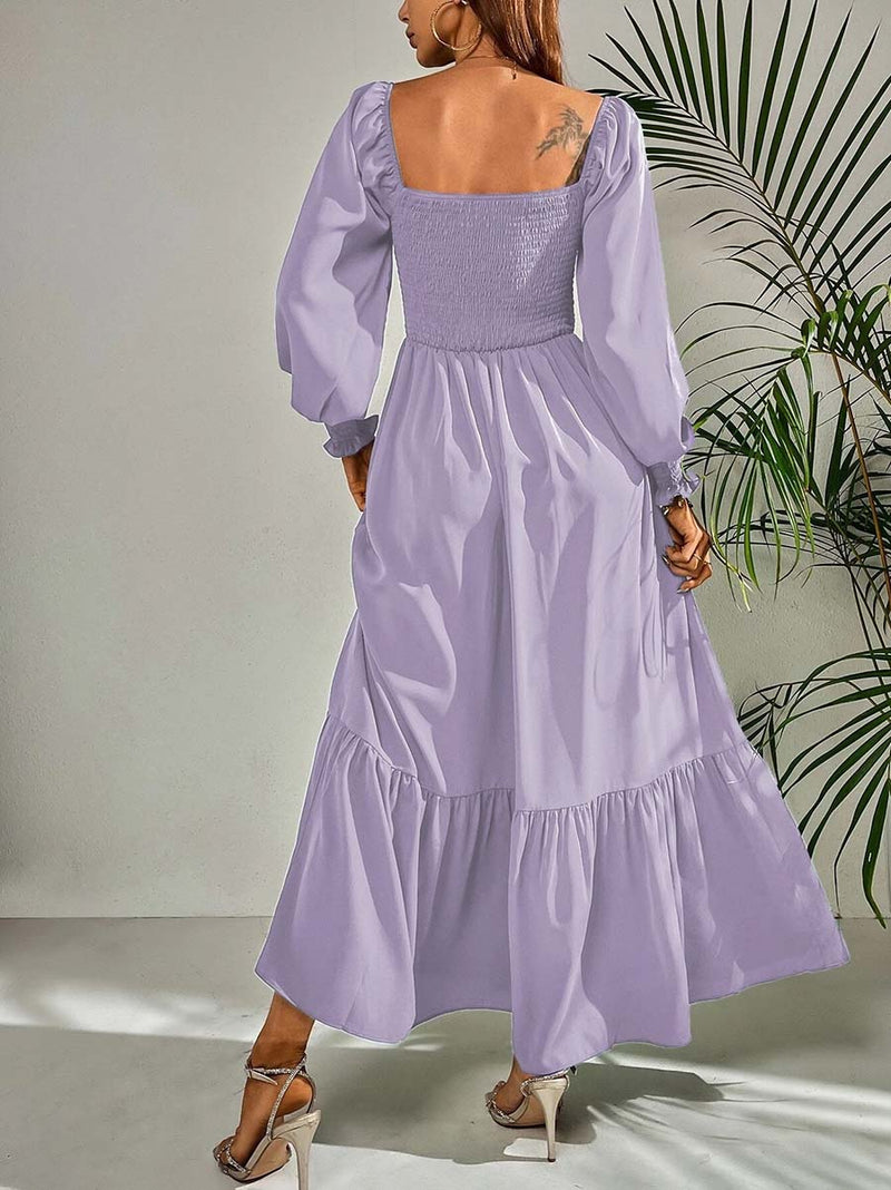 Stunncal Square Neck Long Sleeve Ruffle High Waist Dress (5 colors)