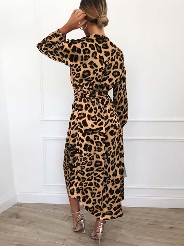 Stunncal V Neck Sexy Leopard Dress