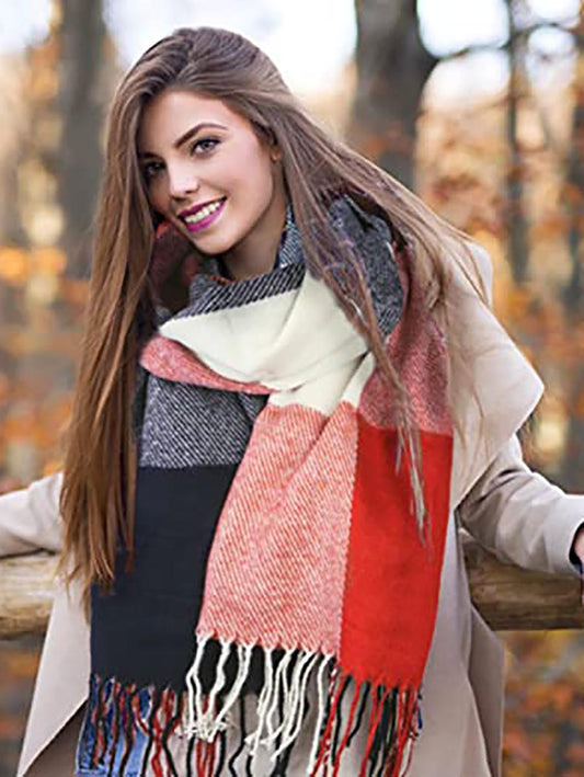 Stunncal Warm Plaid Tassel Scarf