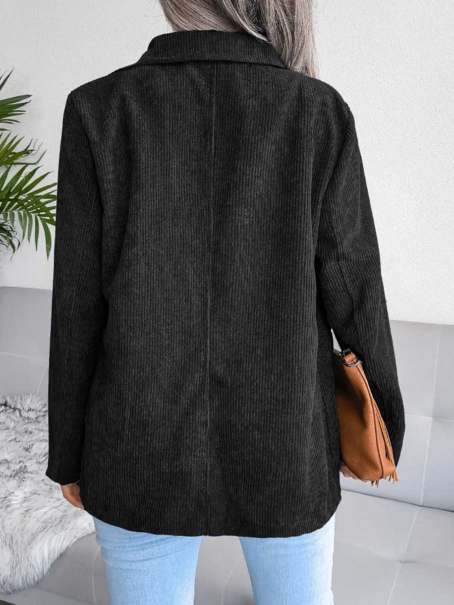 Stunncal Solid Color Corduroy Fashion Double-Breasted Jacket