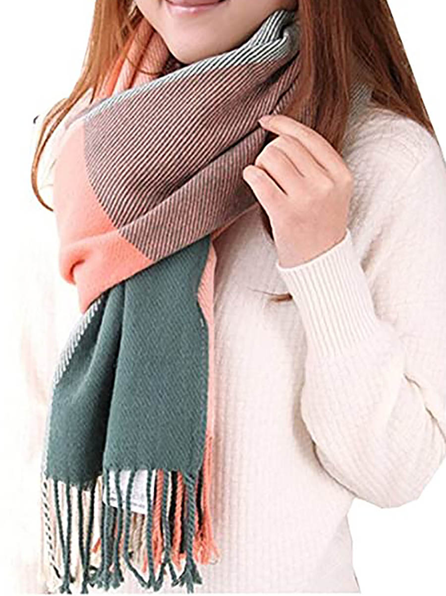 Stunncal Warm Plaid Tassel Scarf