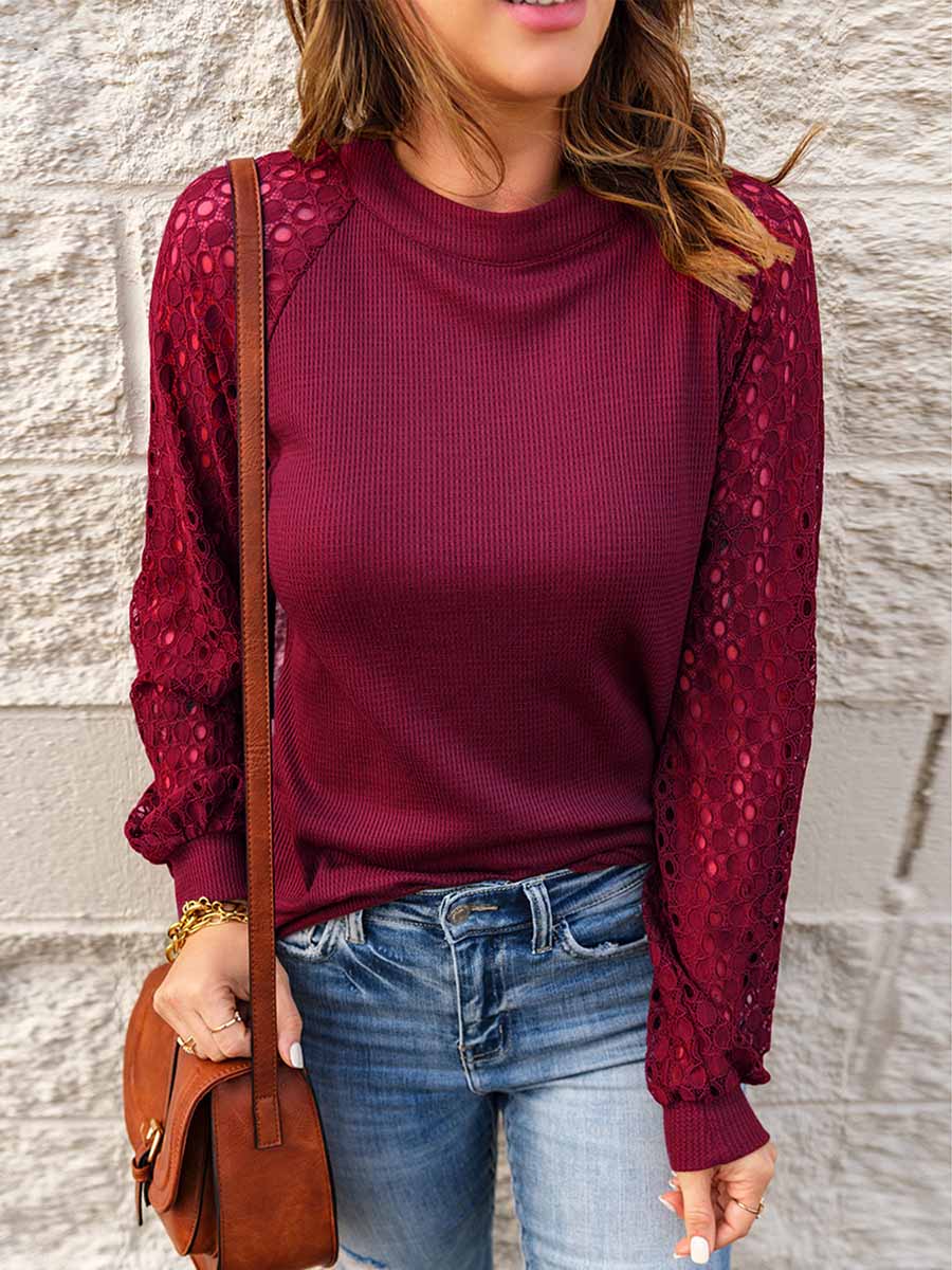 Stunncal Lace Patchwork Long Sleeve Top (5 colors)