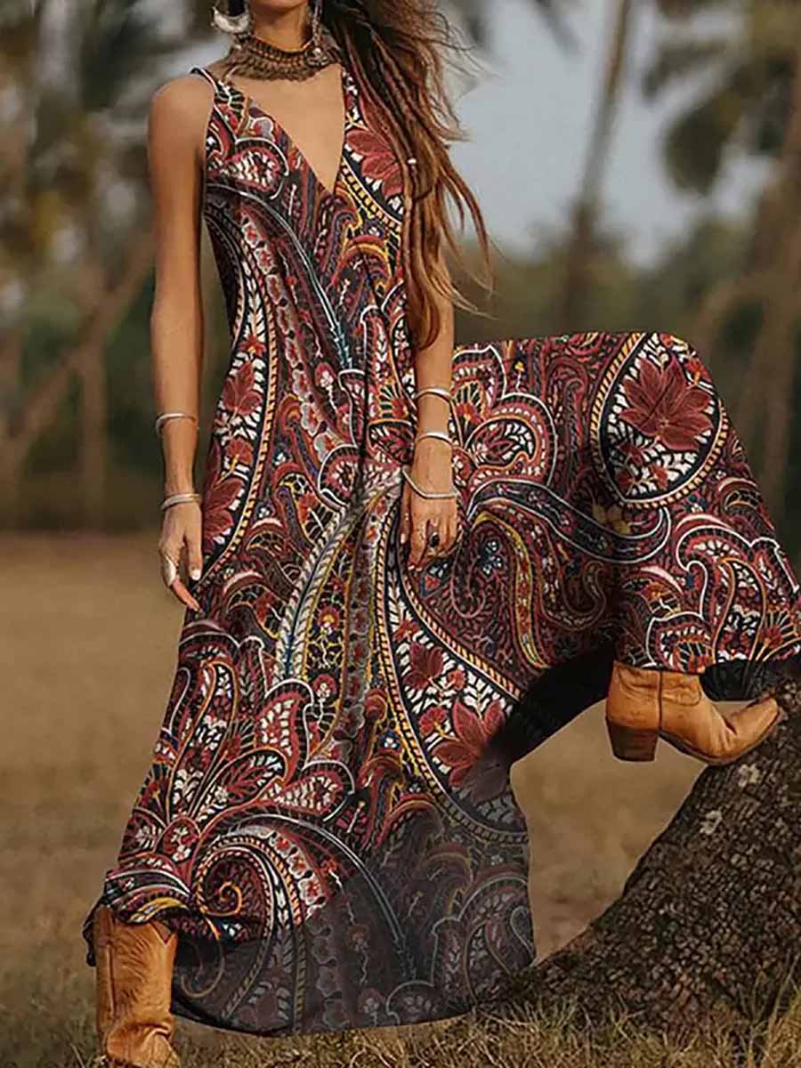 Stunncal V-Neck Printed Camisole Dress