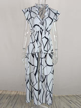 Stunncal V-Neck Print Pleated Sleeveless Dress