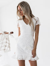 Stunncal Short Sleeve White Dress