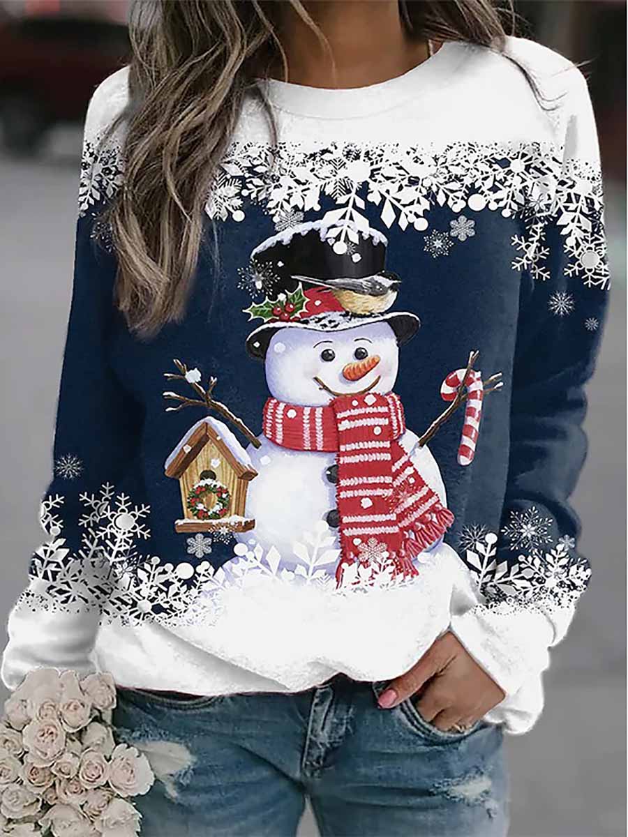 Stunncal Christmas snowman print loose sweater(8 colors)