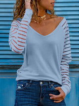 Stunncal Hollow Striped Long Sleeve V-Neck Top(6 colors)