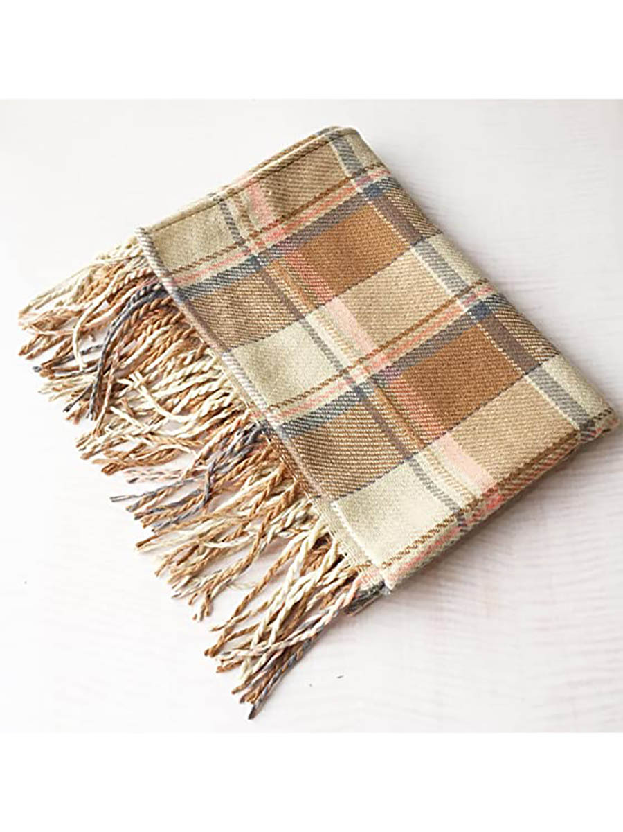 Stunncal Warm Plaid Tassel Scarf