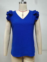 Stunncal Casual V-Neck Ruffle Sleeveless Shirt (5 Colors)
