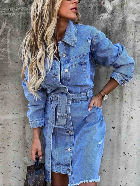 Stunncal Sexy Denim Dress With Belt