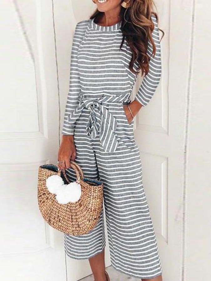 Tie Belt Cropped Jumpsuits