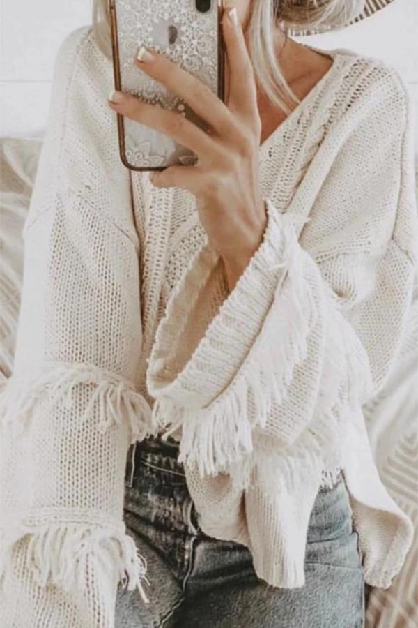 Long Sleeve Tassel Loose Sweater