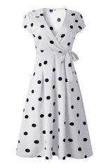 Stunncal Dot Print V Neck Sleeveless Dress